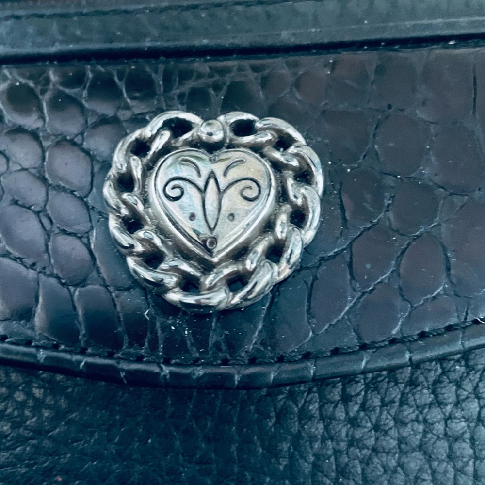 Brighton Vintage Black Croc Leather Silver Heart crossbody bag pocket red inside - Picture 9 of 15
